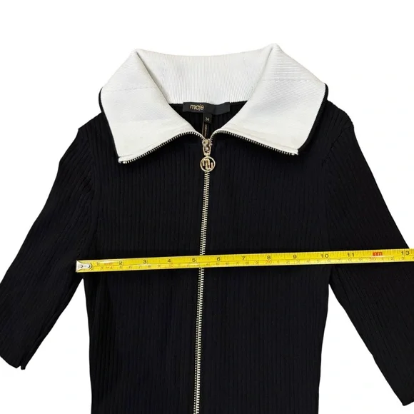 MAJE dress two tone Black Ribbed full gold zip contrast collar FR 34 US 0 XS - Picture 10 of 15